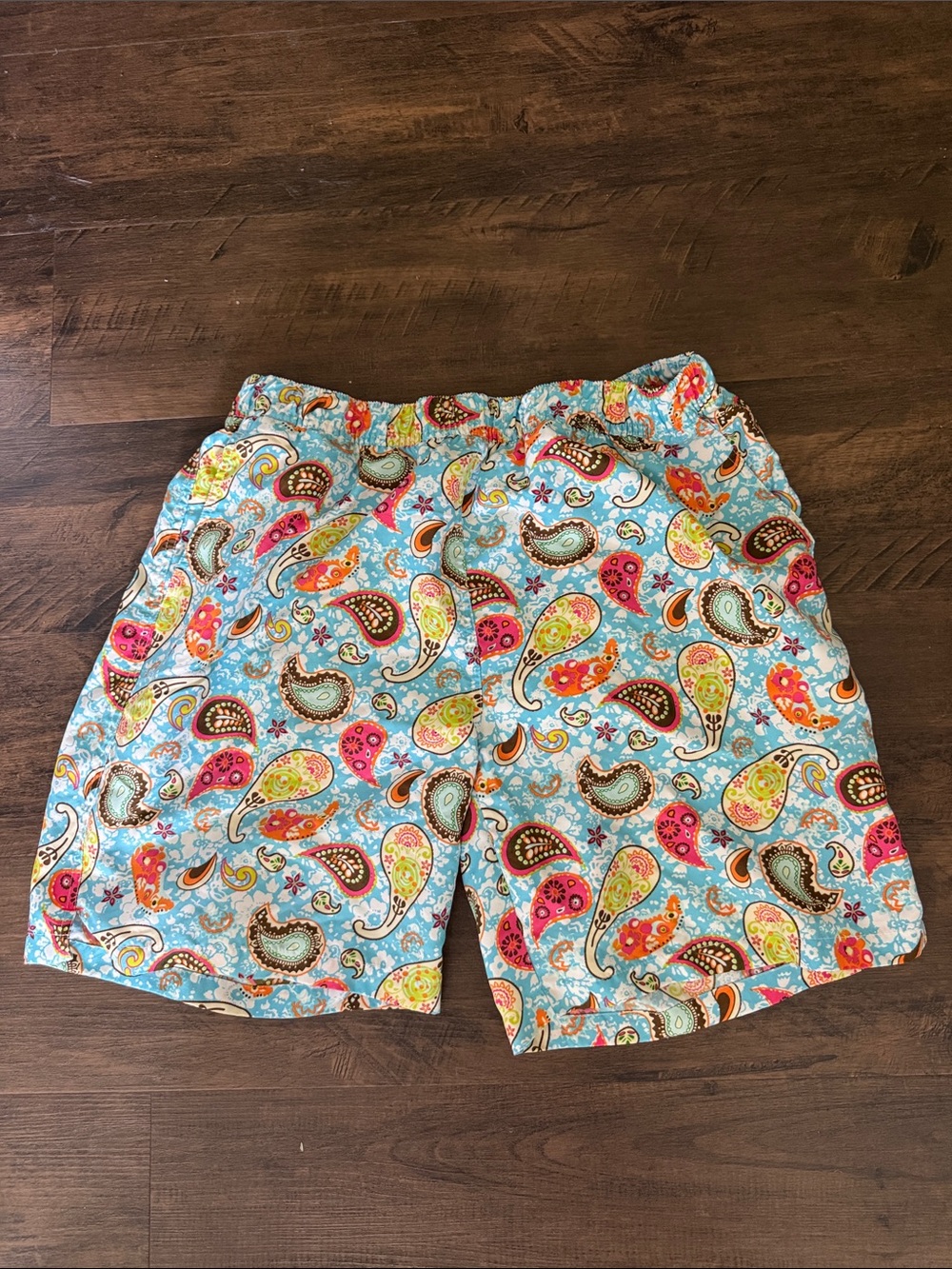 Men’s Peter Milar Light Blue Paisley Print swim trunks Shorts size XL